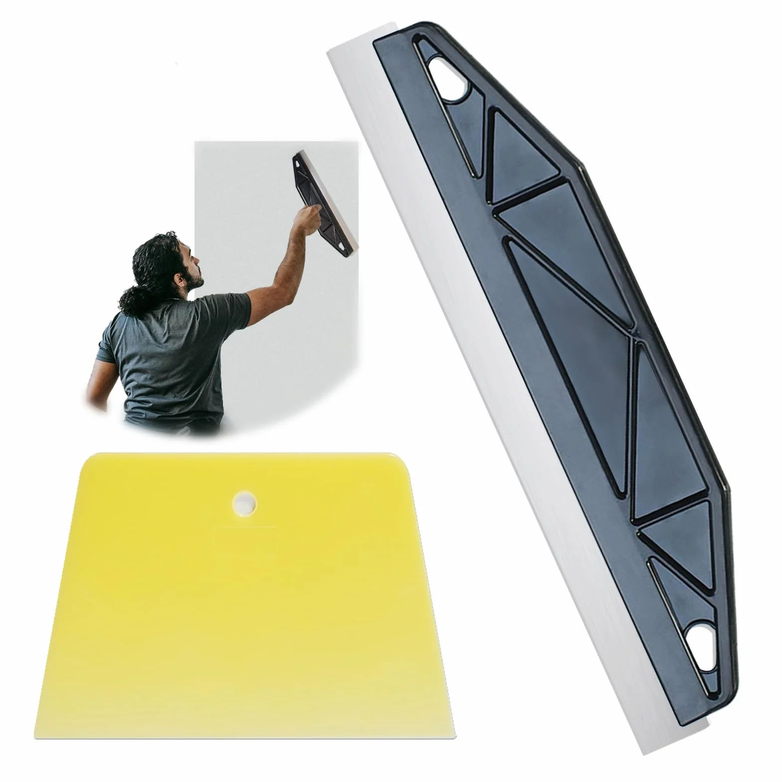 Kit di Strumento per Lisciare Carta da Parati Nero, 2 Pezzi Spatola per Appendere Carta da Parati, Dritto Bordo Vernice Carta da Parati Raschietto, Multiuso Strumento per Prevenire Bolle Applicare