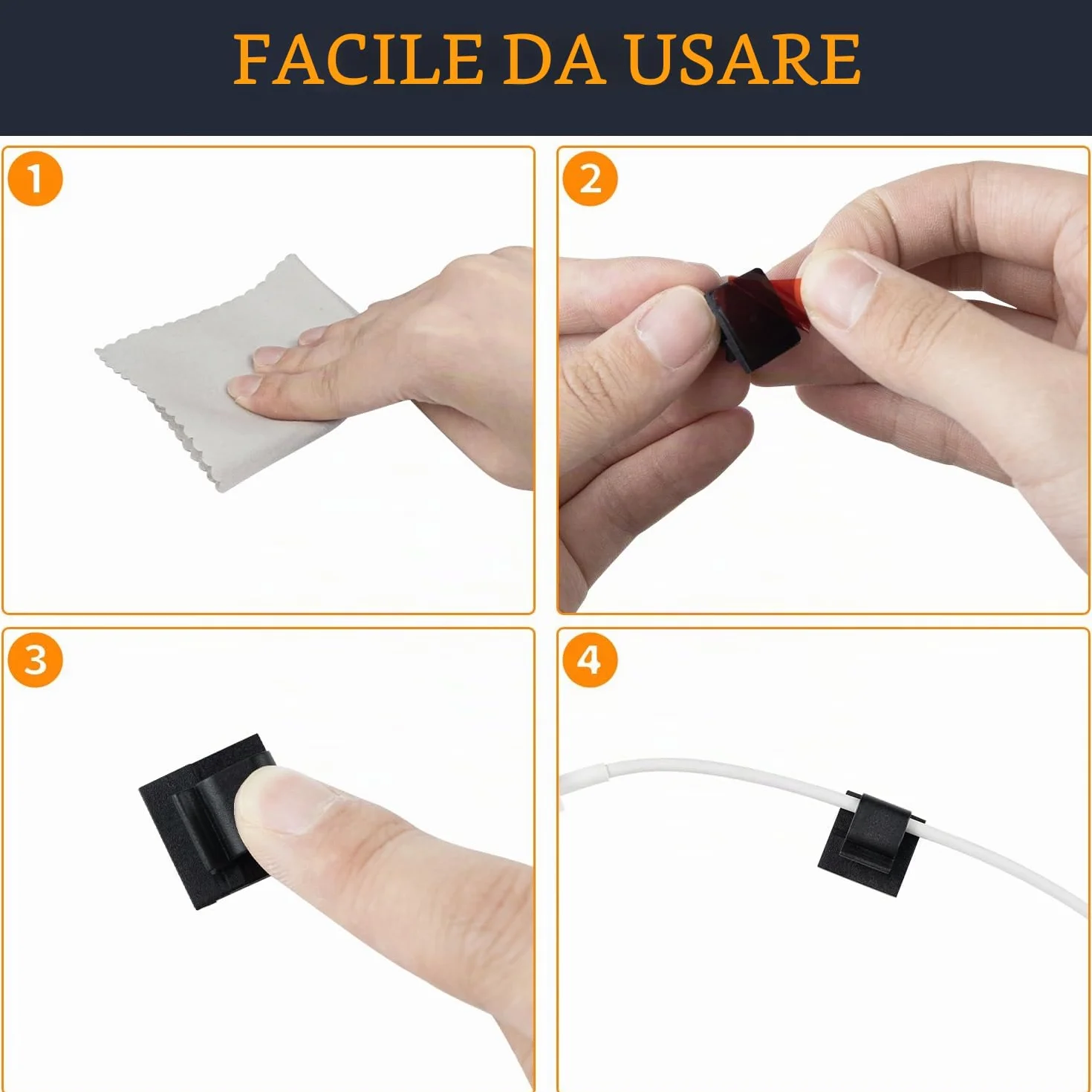 SOULWIT 50 Clip Cavo Autoadesivo, Fermacavi Organizer Gestione Cavi per TV PC Laptop Ethernet