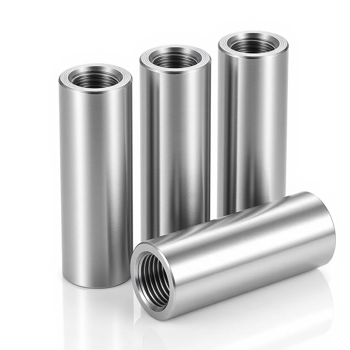 4 manicotti filettati M10 x 40 mm, rotondi, in acciaio inox 304, manicotto filettato V2A M10, filettatura interna, dado di collegamento, dado distanziatore, dado di prolunga