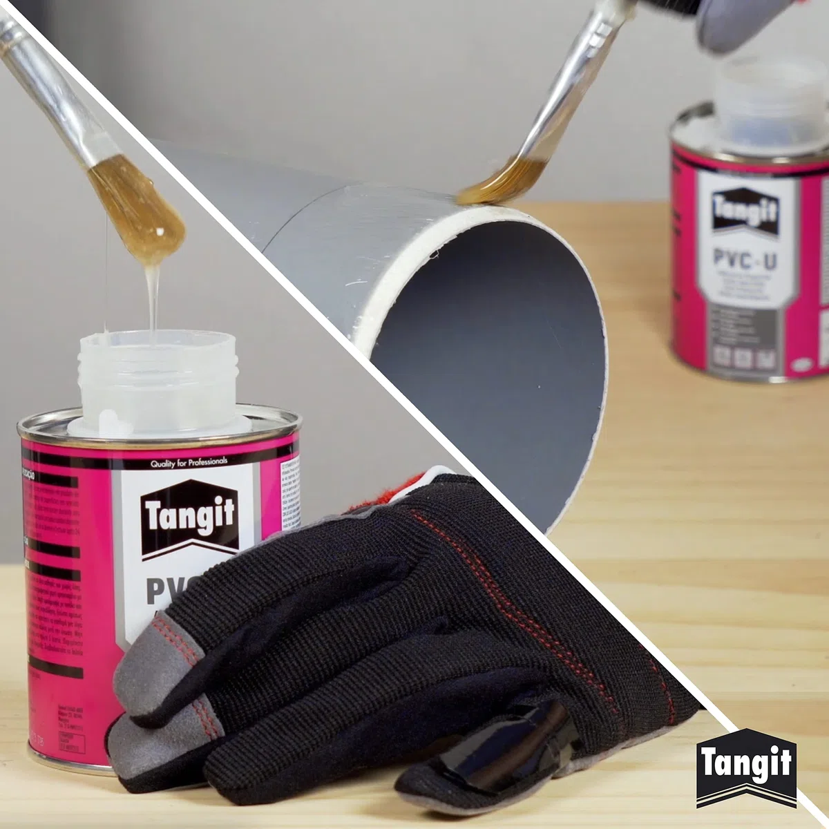 Tangit Adesivo speciale con pennello, Tangit PVC colla per assemblare tubi, Adesivo PVC per incollare tubature idrauliche e giunzioni, 1x250g latta con pennello