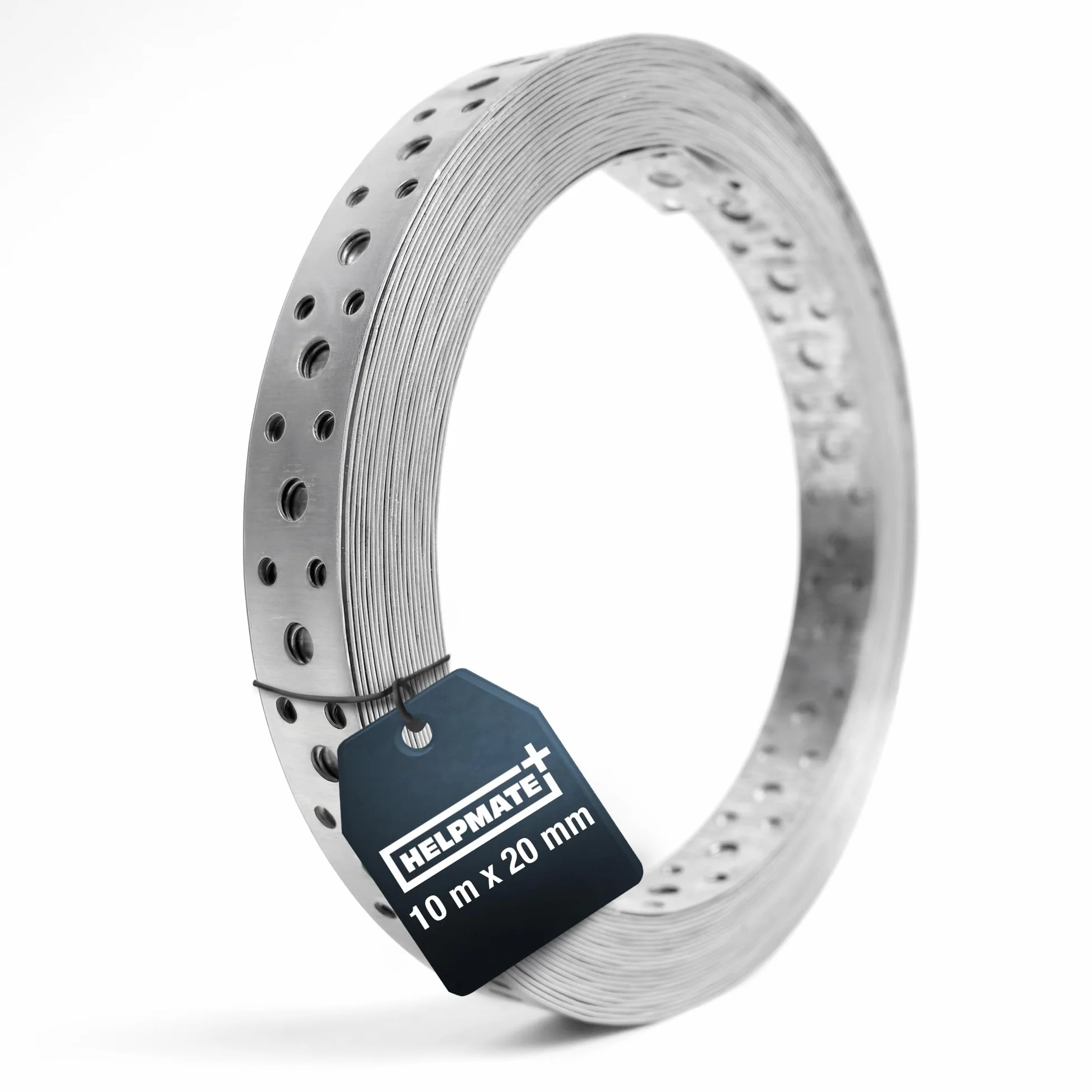 HELPMATE Nastro perforato 10 m di lunghezza - acciaio zincato sendzimir - larghezza 20 mm - spessore materiale 0,8 mm - zincato di alta qualità - Robusto per costruzione, officina, progetti fai da te
