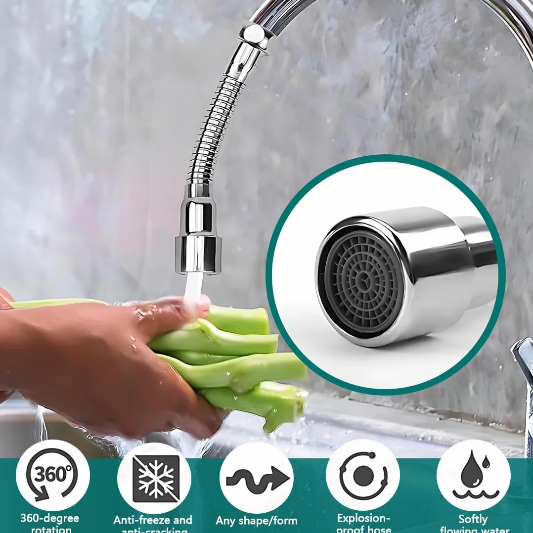 1 Prolunga per Rubinetto Rotante a 360°, Accessorio per Rubinetto Risparmio Idrico, Finitura Lucida, Acciaio Inossidabile