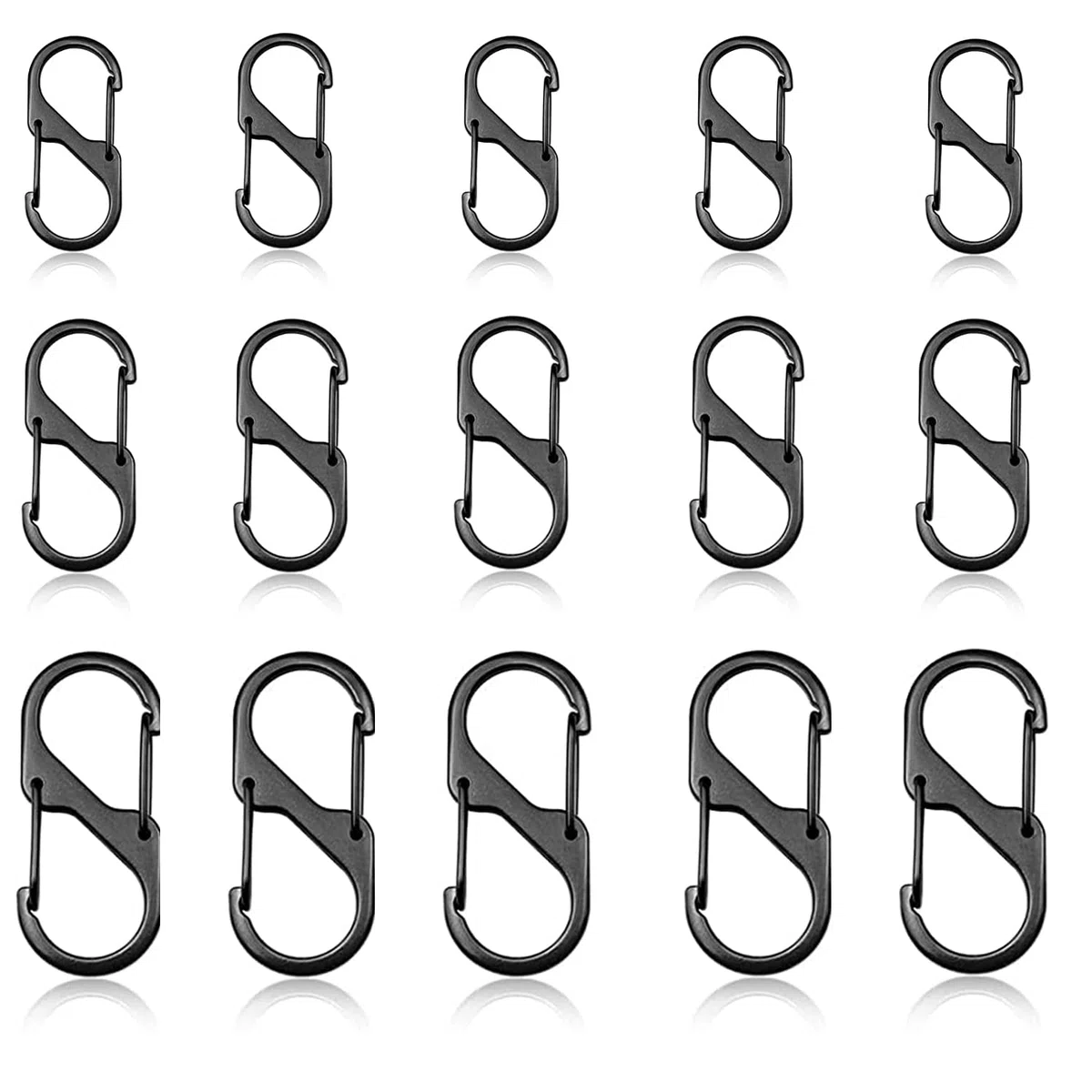 15 Pezzi Mini Moschettone S Nero, Portachiavi, Alluminio, Carabiner, A Forma di S, Piccolo