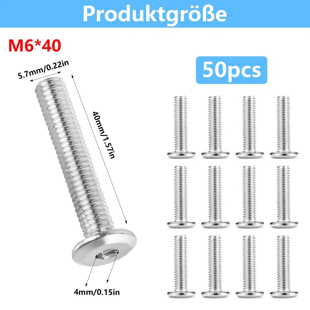 Set di 50 PzViti M6x40mm, Viti a Testa Piatta per Mobili, Bulloni a Testa Esagonale, Viti per Macchine Mobili in Legno, Lettini, Tavoli e Sedie