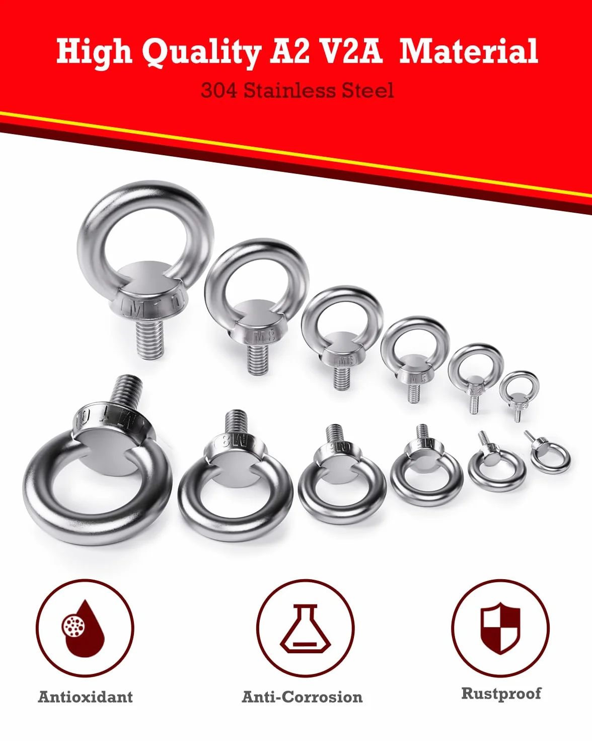 Vite ad anello M6, 6 pezzi viti ad occhiello, in acciaio inox 304, vite ad anello con filettatura, vite ad anello in acciaio inox per tecniche di fissaggio e vari dispositivi di sollevamento