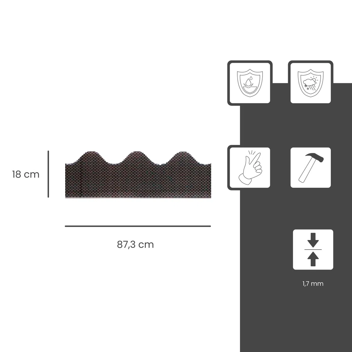 Fassadenprofile Profilo di ventilazione di gronda ondulato, 105 cm, PVC Nero, adatto al profilo di lamiera ondulata 6, ventilazione ottimale di facciate e tetti