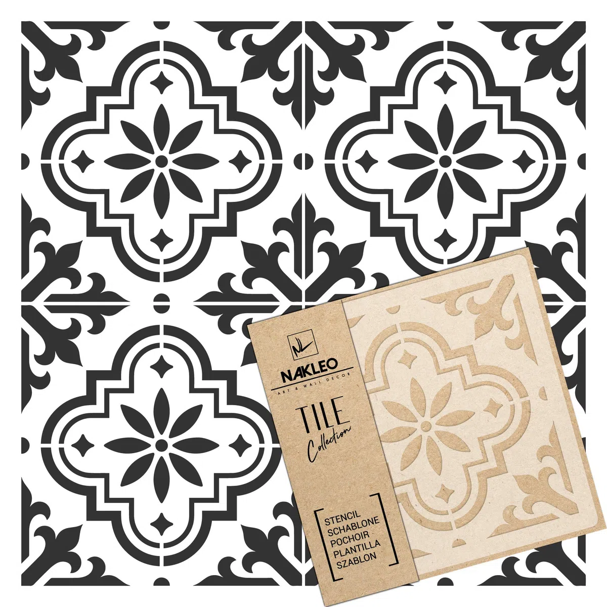 NAKLEO Stencil per Piastrelle per Pittura 10x10cm, Valetta Spagnolo Floreale Marocchino Moresco, Modello Geometrico Plastica e Riutilizzabile, Fai Da Te Decorazioni Casa, Pavimento Pareti Muro Legno