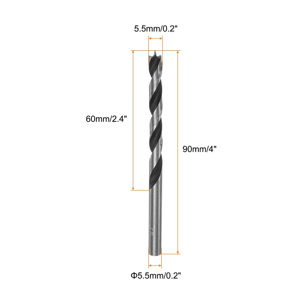 QUARKZMAN Punte Trapano Brad Point 5.5mm(14/64") Dia Punta Dritta Codolo Tondo Punta Brad Metrica 2.4" Profondità Foratura Punta Elicoidale Spirale per Falegname Legno Plastica Gomma
