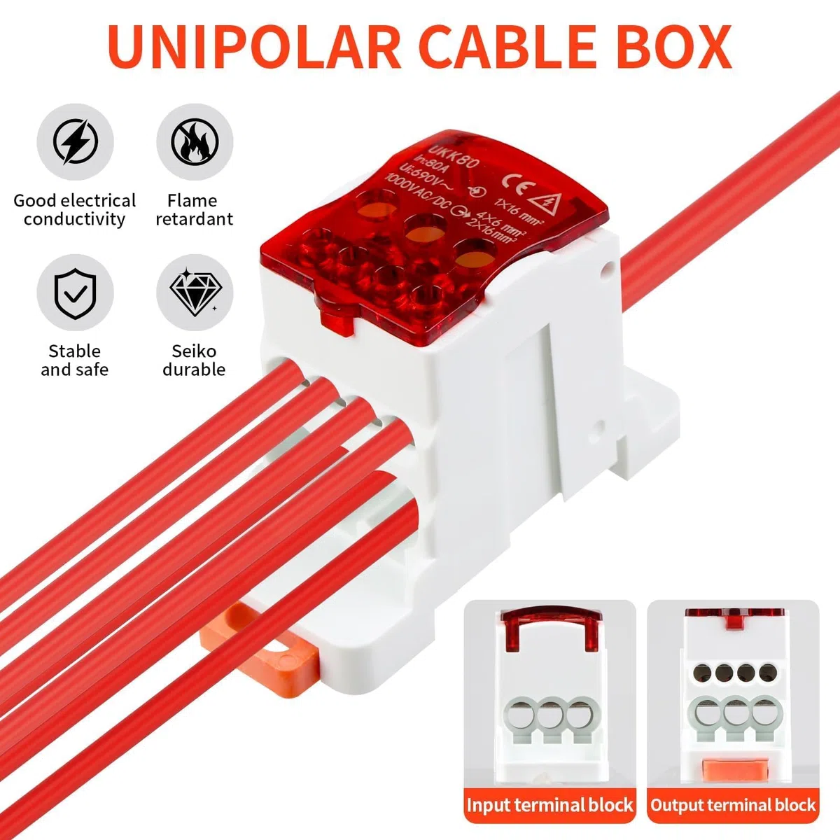 Morsettiera UKK-80A 690V - Scatola di giunzione splitter elettrico morsettiera guida DIN con coperchio di protezione per armadi di distribuzione ad alta tensione