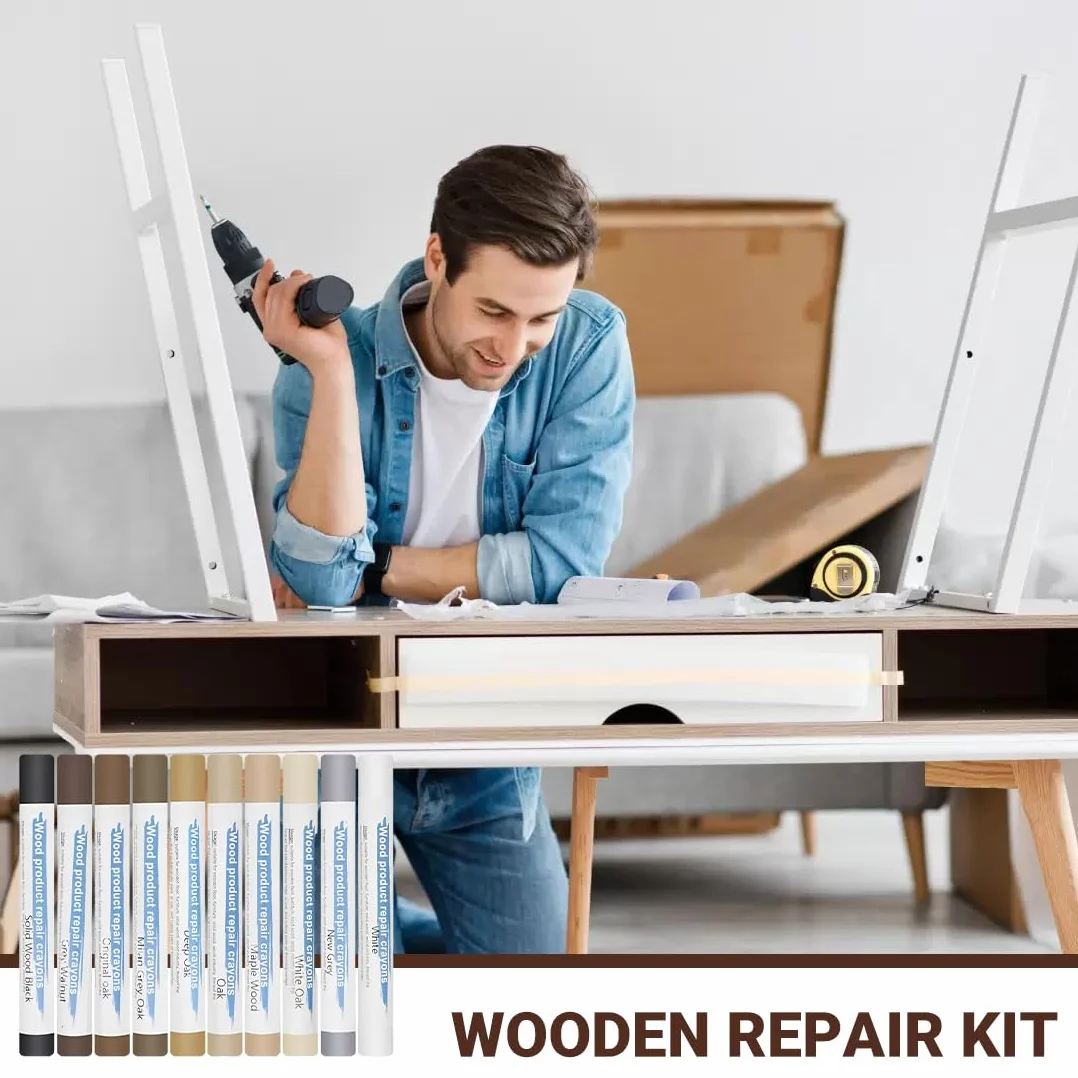 10 pezzi Riparazione di Piastrelle, Set Riparazione di Gres, Kit di Riparazione Mobili in Legno, Riparare per Riparare Crepe, Fori, Graffi, Parquet, Mobili, pastelli a cera per la rimozione di graffi