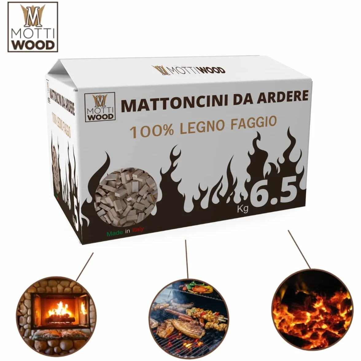 Mattoncini da Ardere, 6.5KG, 100% Legno Faggio, Lunga Durata