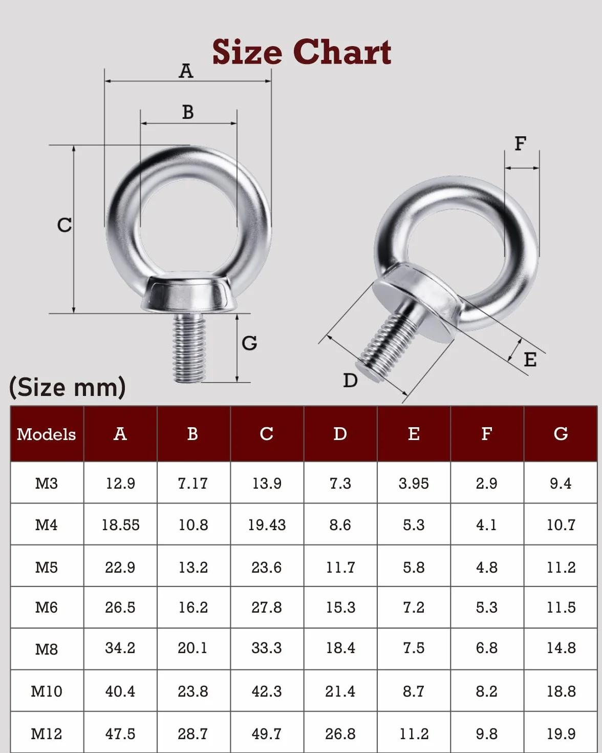 Vite ad anello M6, 6 pezzi viti ad occhiello, in acciaio inox 304, vite ad anello con filettatura, vite ad anello in acciaio inox per tecniche di fissaggio e vari dispositivi di sollevamento