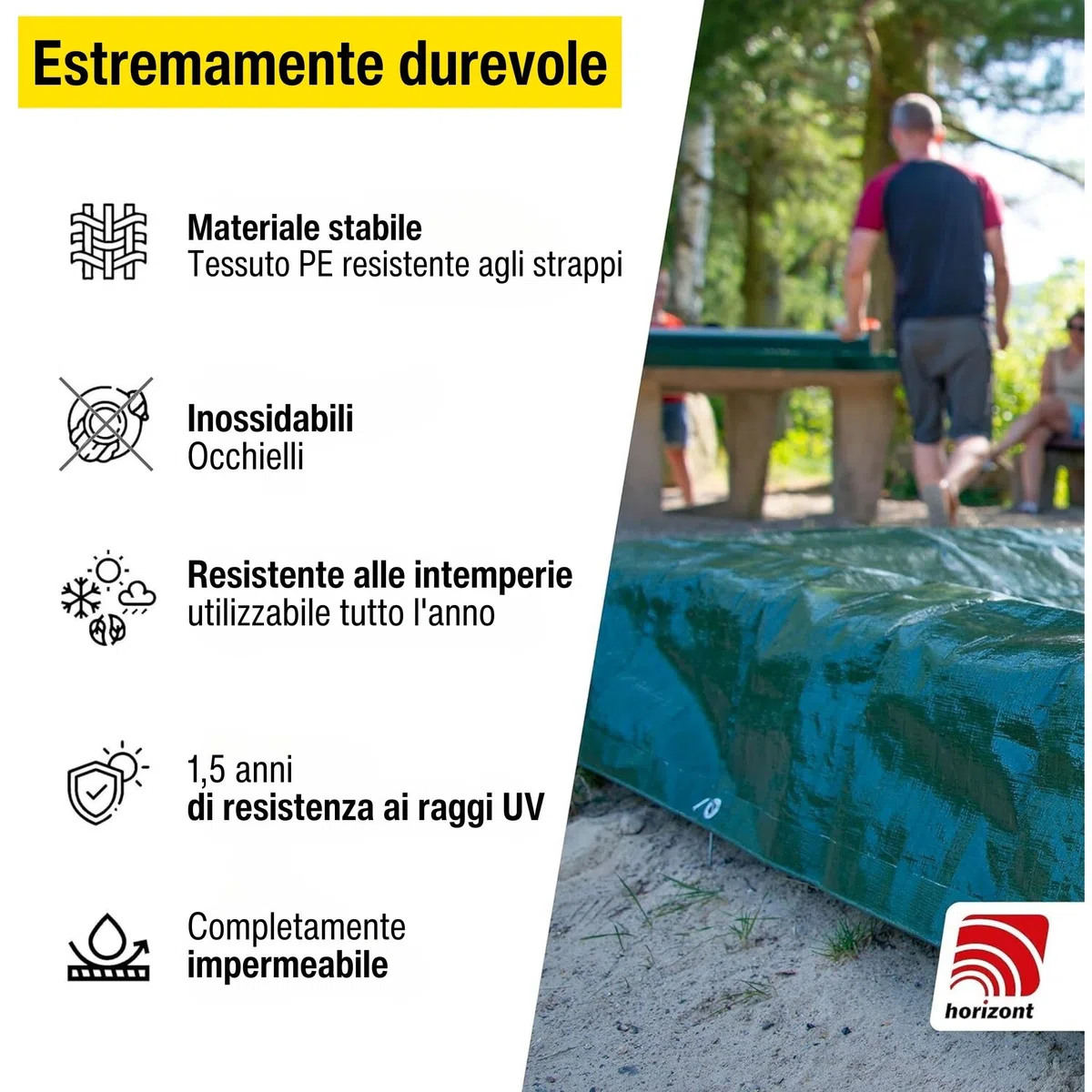 Telone Horizont impermeabile 260g/m² 8x10m con occhielli resistenti alle lacrime, copertura per sabbia e piscina, telo in tessuto per auto, motocicletta, bicicletta