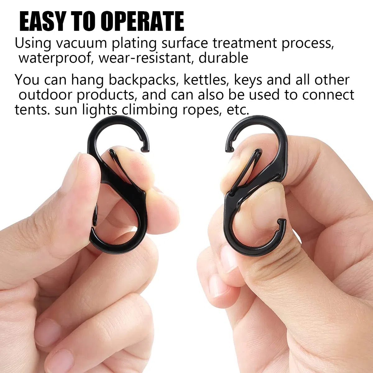 15 Pezzi Mini Moschettone S Nero, Portachiavi, Alluminio, Carabiner, A Forma di S, Piccolo