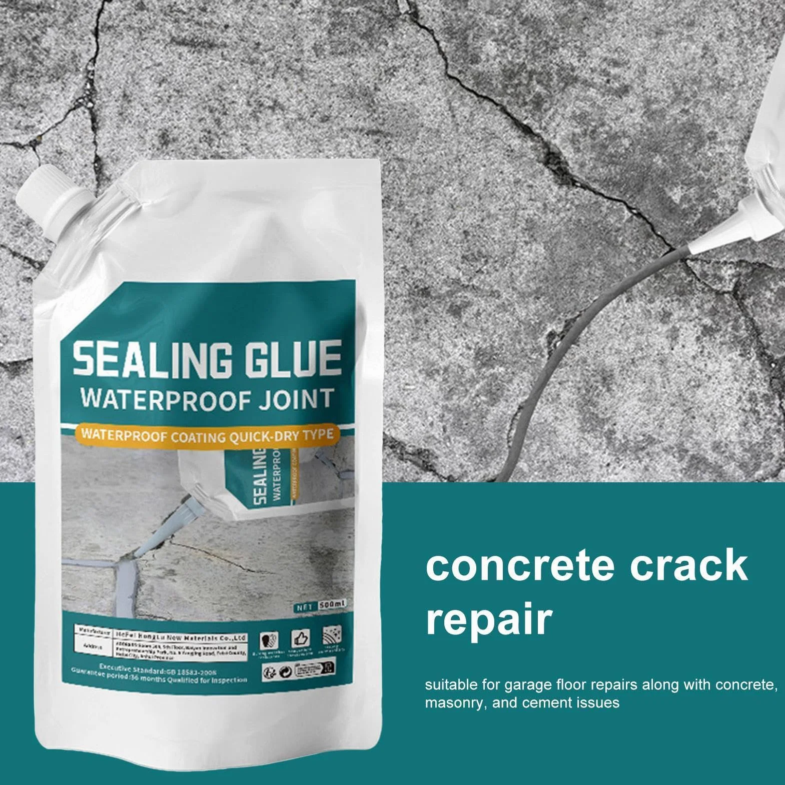 Riempitivo per Crepe Calcestruzzo 500ml, Stucco per Cemento e Muratura, Riparazione Lastre con Adesivo Forte, Sigillante Impermeabile e Antigelo per Esterni, Ideale per Tetti Pavimenti Davanzali