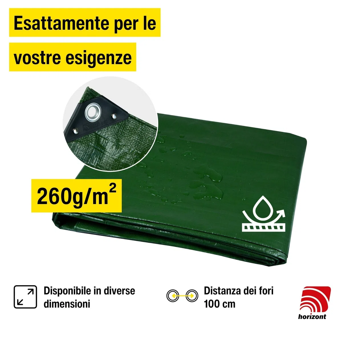 Telone Horizont impermeabile 260g/m² 8x10m con occhielli resistenti alle lacrime, copertura per sabbia e piscina, telo in tessuto per auto, motocicletta, bicicletta