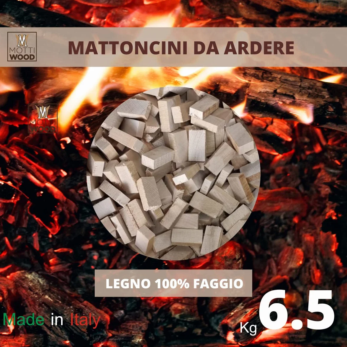 Mattoncini da Ardere, 6.5KG, 100% Legno Faggio, Lunga Durata
