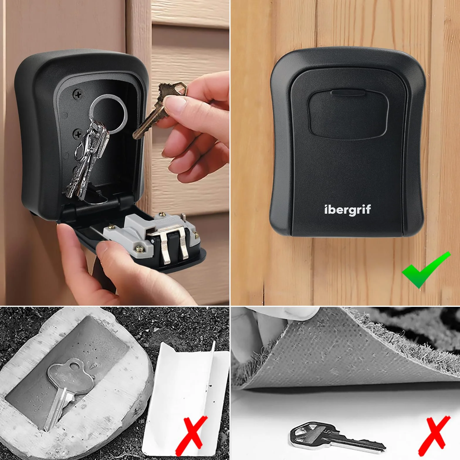 Ibergrif MA201 Cassaforte per Chiavi Montata a Parete,Cassetta di Sicurezza a Chiave Impermeabile,Cassaforte Porta Chiavi da Esterno con 4 Cifre Combinazione Codice, nero