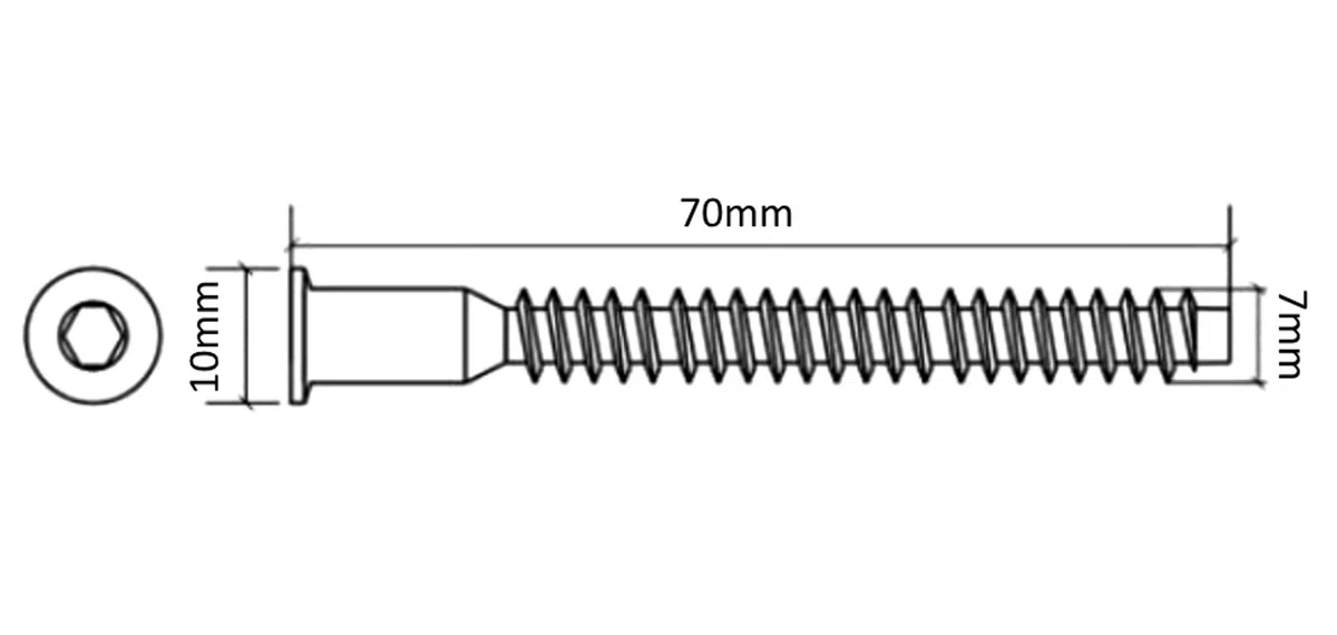Aerzetix: C41547, 30 Viti di Montaggio per Mobili Europei, Testa Svasata, Esagonale, Diametro: 7 mm, Lunghezza: 70 mm