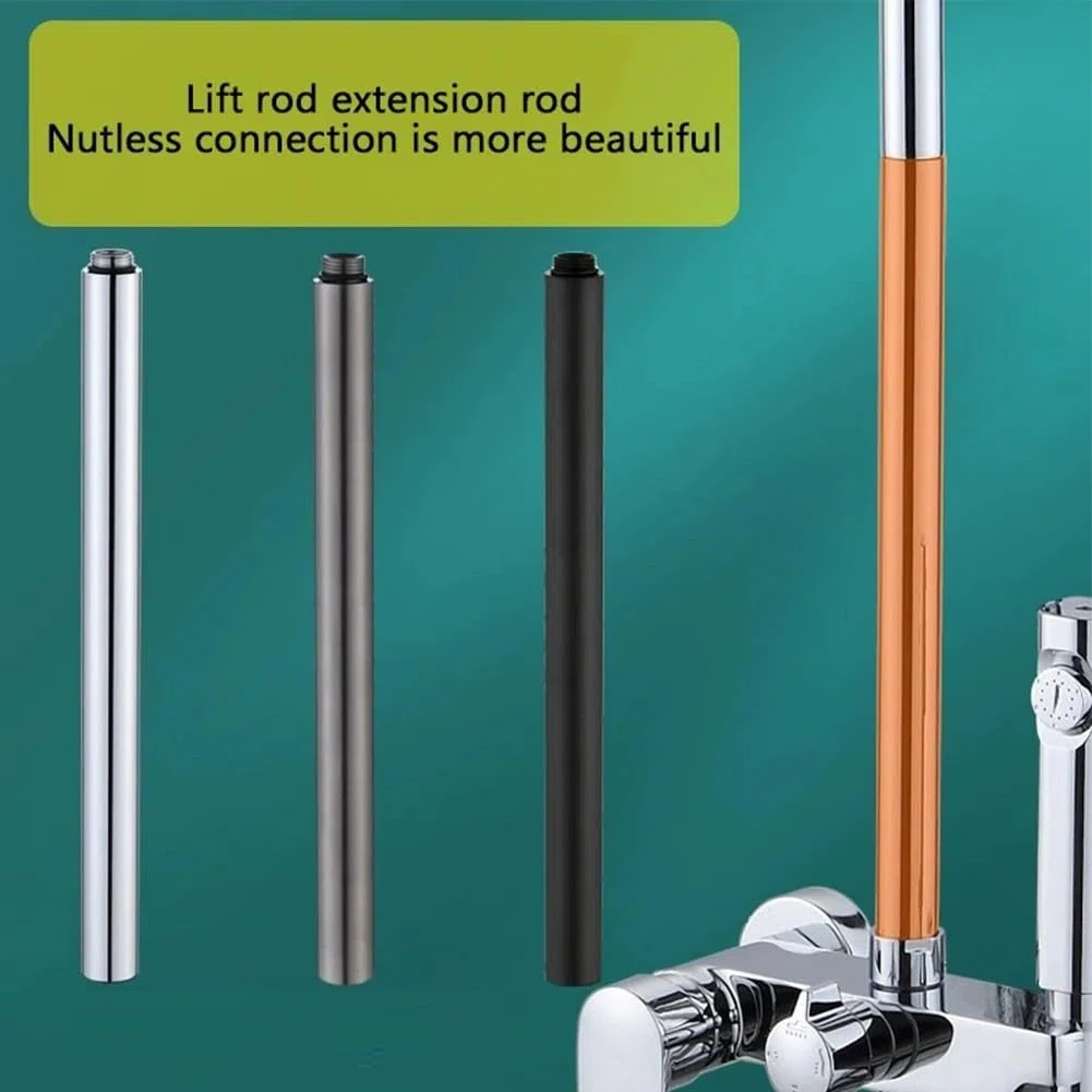 Asta di prolunga per sistema doccia, 30 cm, in acciaio inox, prolunga per soffione doccia, cromata, colore nero