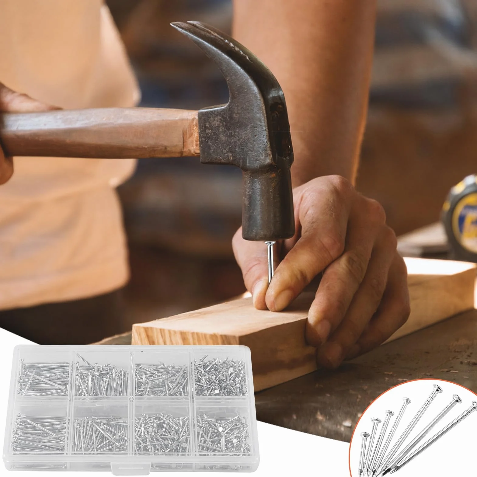 Assortimento di Chiodi 900 Pezzi per Muro, Appendere Quadri, Lavorazione Legno, Cartongesso e Pino