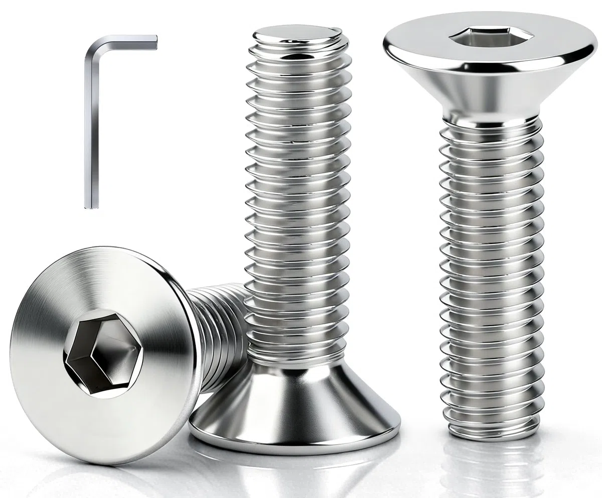 Viti a testa svasata M2, esagono incassato M2 x 8 mm, in acciaio inox a testa svasata, filettatura completa con 1 chiave a esagono incassato da 1,5 mm, per montaggio e riparazione (argento)
