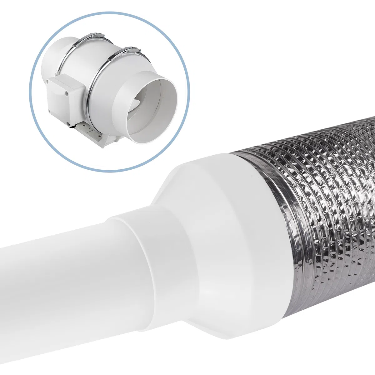 Adattatore per tubo tondo 150-100 mm con 2 fascette stringitubo in acciaio inox, riduttore in ABS, per condotti di ventilazione
