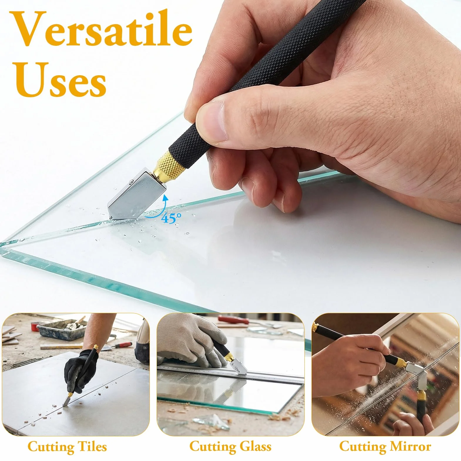 Tagliavetro per vetro spesso, 2 mm a 20 mm, taglia vetro a mano, tagliavetro professionale, per specchi, piastrelle, finestre, vetrate, taglio domestico, progetti fai da te