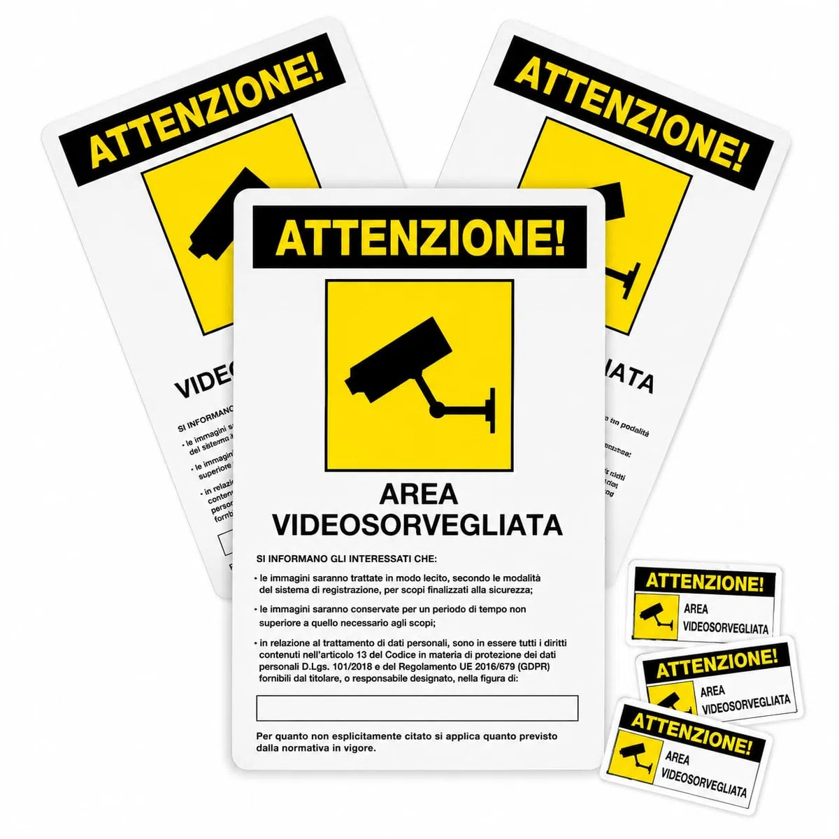 3 Cartelli Area Videosorvegliata 20x30 cm in PVC Rigido + 3 Adesivi 10x7 cm – Avviso GDPR Videosorveglianza per Casa, Cancello, Negozio, Garage e Condominio