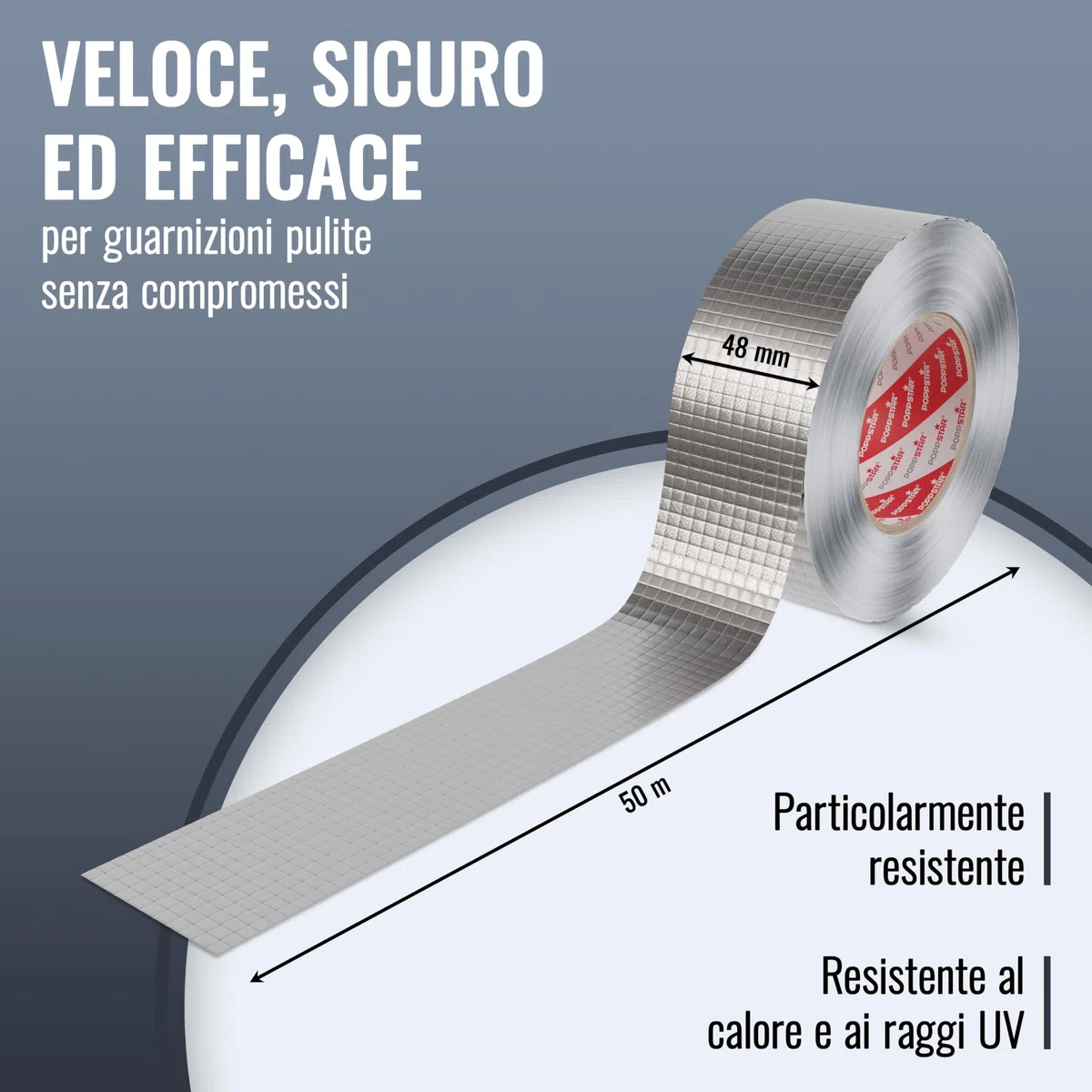 POPPSTAR Nastro adesivo alluminio in fibra di vetro per isolamento tubi e coibentazione (50m x 48mm) Protezione da calore e condensa Nastro autoadesivo alluminio resistente al calore 48mm