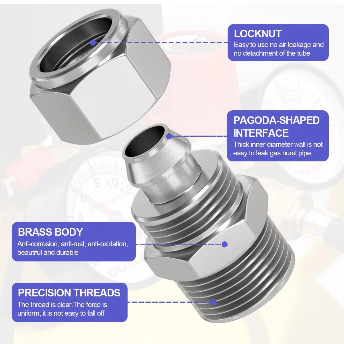 Bwintech 5 pezzi 6mm tubazione OD x 1/8” filettatura maschio BSP spingere diritto per collegare il raccordo del dado di bloccaggio, KPC6-01 adattatore rapido della linea dell'aria
