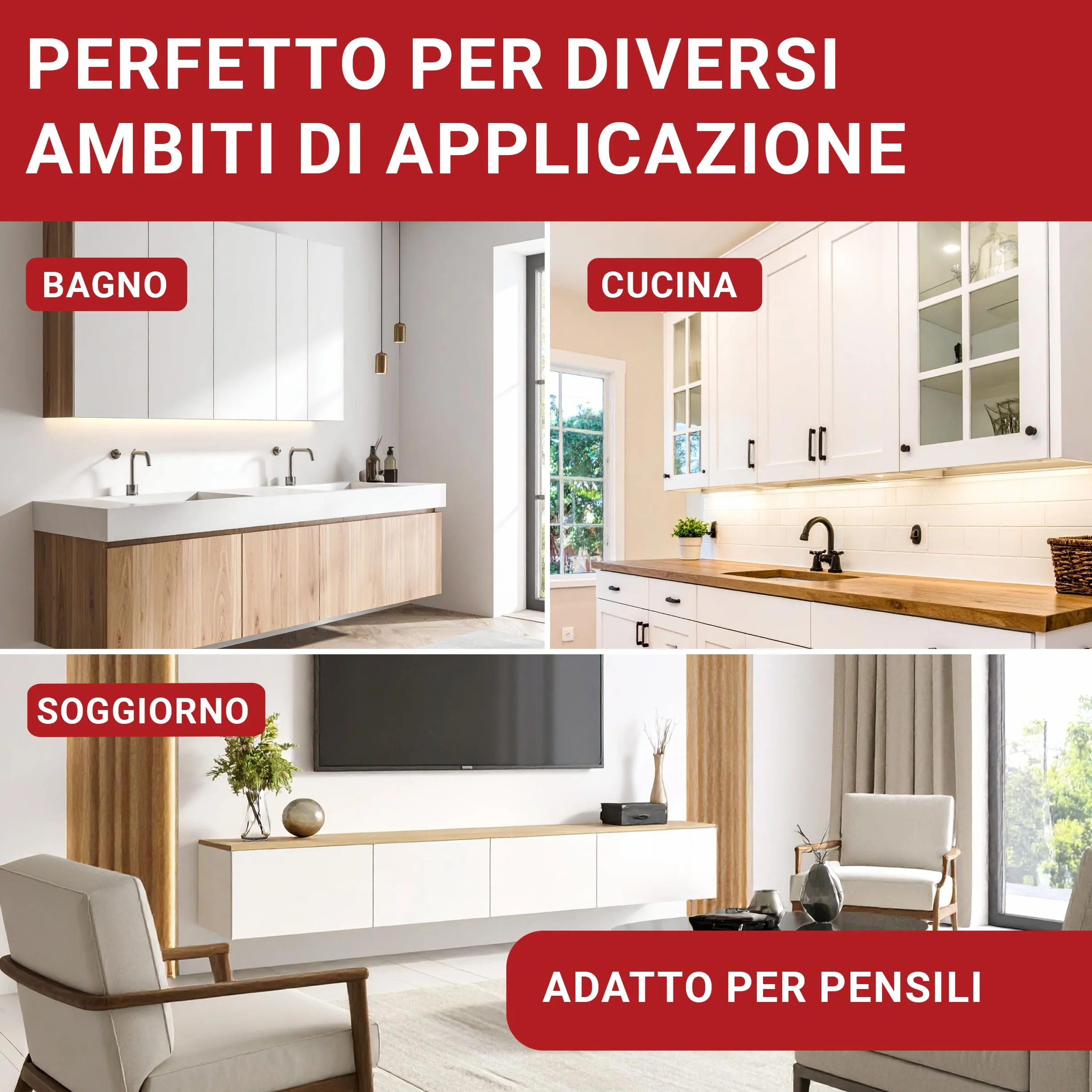 LouMaxx Set di ganci per armadio da cucina e pensili da cucina, con portata di 60 kg, con sistema di scaffali, guide da parete e materiale di montaggio – Made in EU