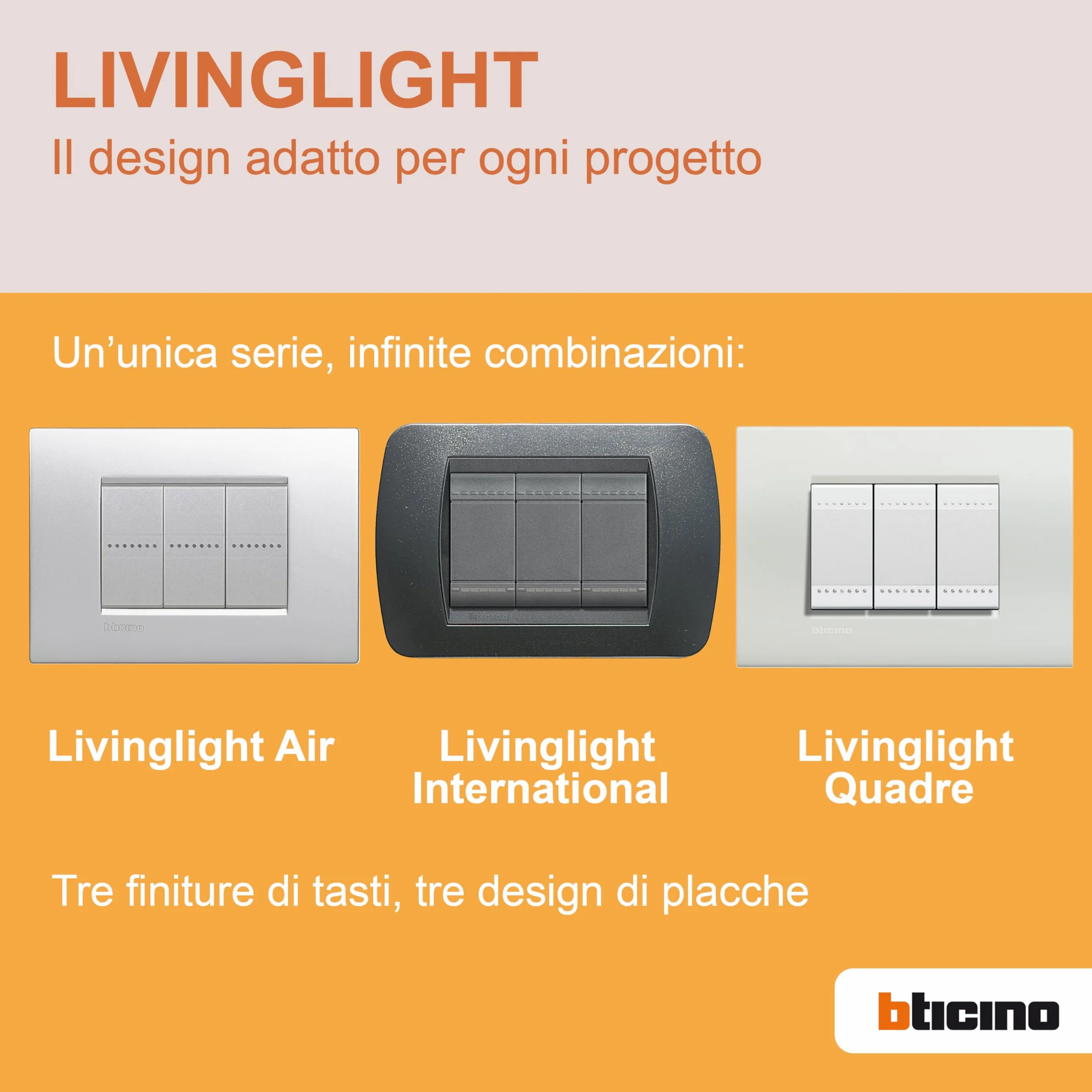 BTicino Livinglight Placca, 3 Moduli, Forma Rettangolare, Grigio (Ghiaccio)