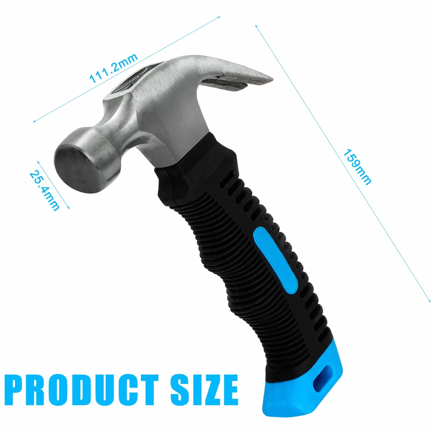 Stubby - Martello da carpentiere Glat Hammer antiscivolo, piccolo, multifunzione, con manico antiscivolo, per fai da te, riparazione, campeggio, lavori di legno, manutenzione della casa