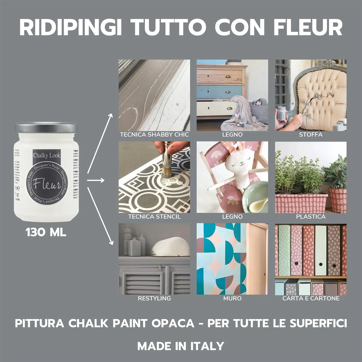 FLEUR DESIGNER'S PAINT | Pittura ad Acqua, Effetto Gesso Naturale, Extra Opaca, Fleur Chalky F66, Colore Trendsetter Blue, Made in Italy, Formato da 130 ml