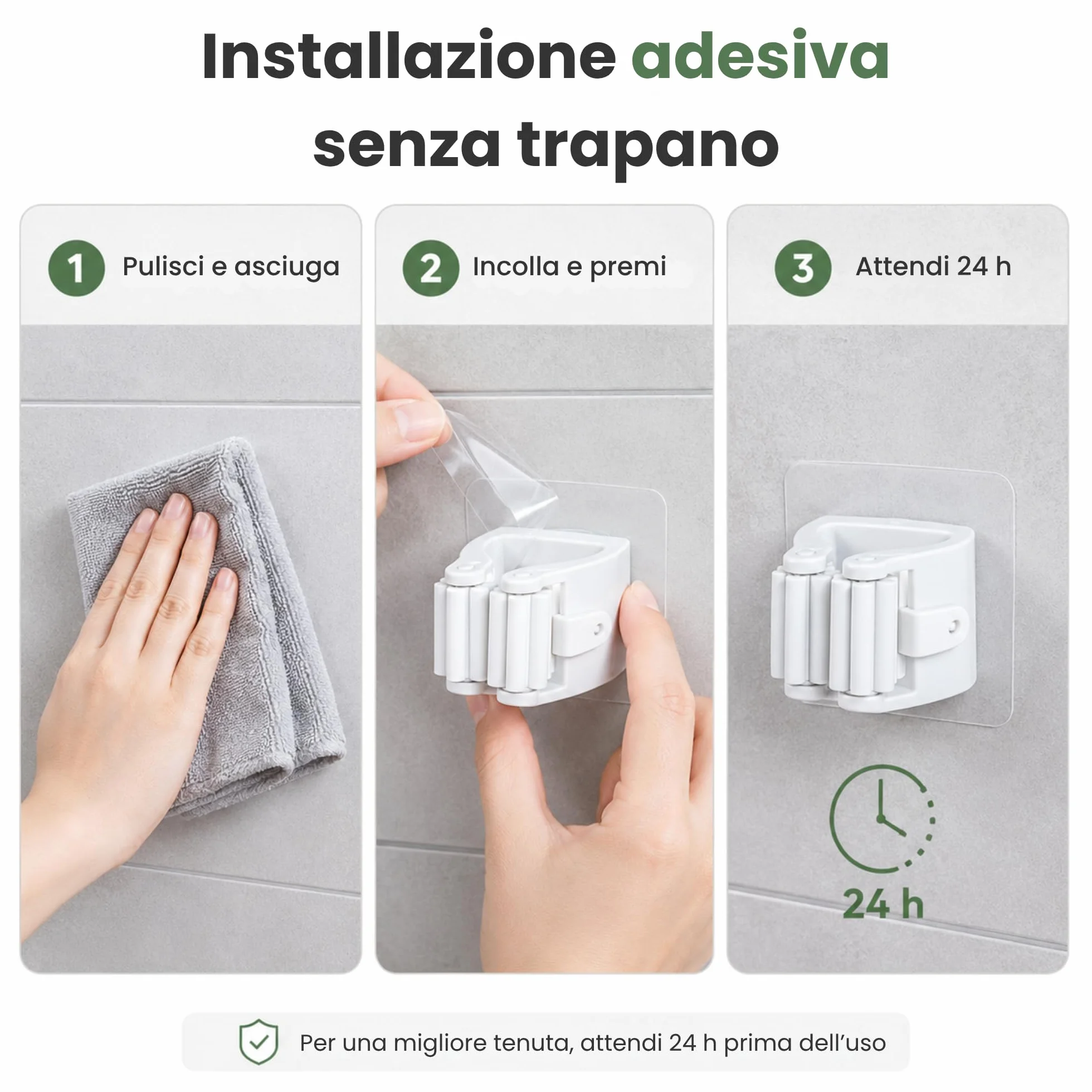 Porta Scope Parete Adesivo Set da 6, Portascope da Muro Appendibile Senza Forare, Appendi Scope Bianco per Scopa e Mocio, Cucina, Bagno, Lavanderia e Garage, 6 x 6 x 4,5 cm