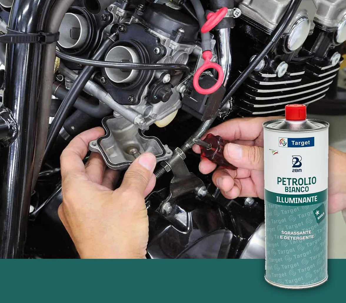 Petrolio Bianco Lampante 2BM | Detergente Sgrassante per la Pulizia (catena moto, trasmissione, carburatore), Olio Illuminante (torce, lanterne), Diluente Vernici, Combustibile | Lattina 1 Litro