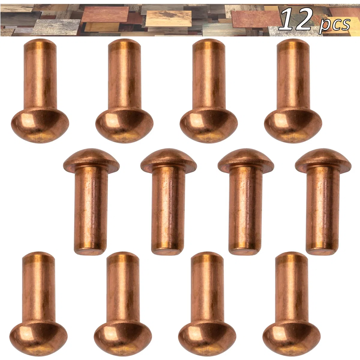 AERZETIX Set di 12 rivetti pieni in rame Ø4x10 mm/testa semitonda