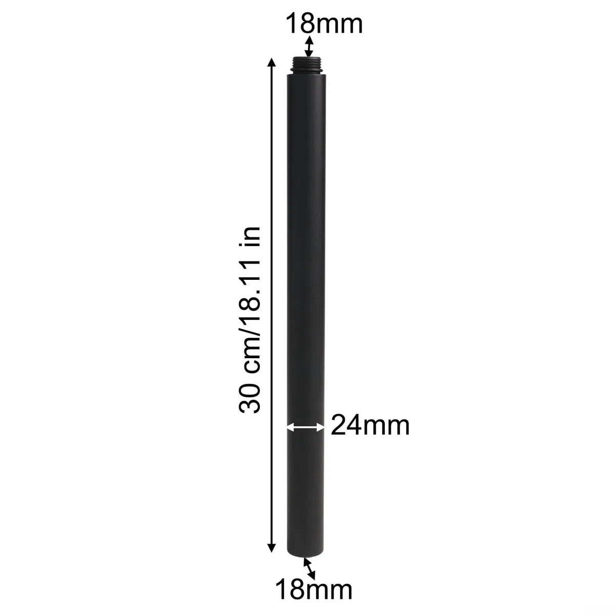 Asta di prolunga per sistema doccia, 30 cm, in acciaio inox, prolunga per soffione doccia, cromata, colore nero