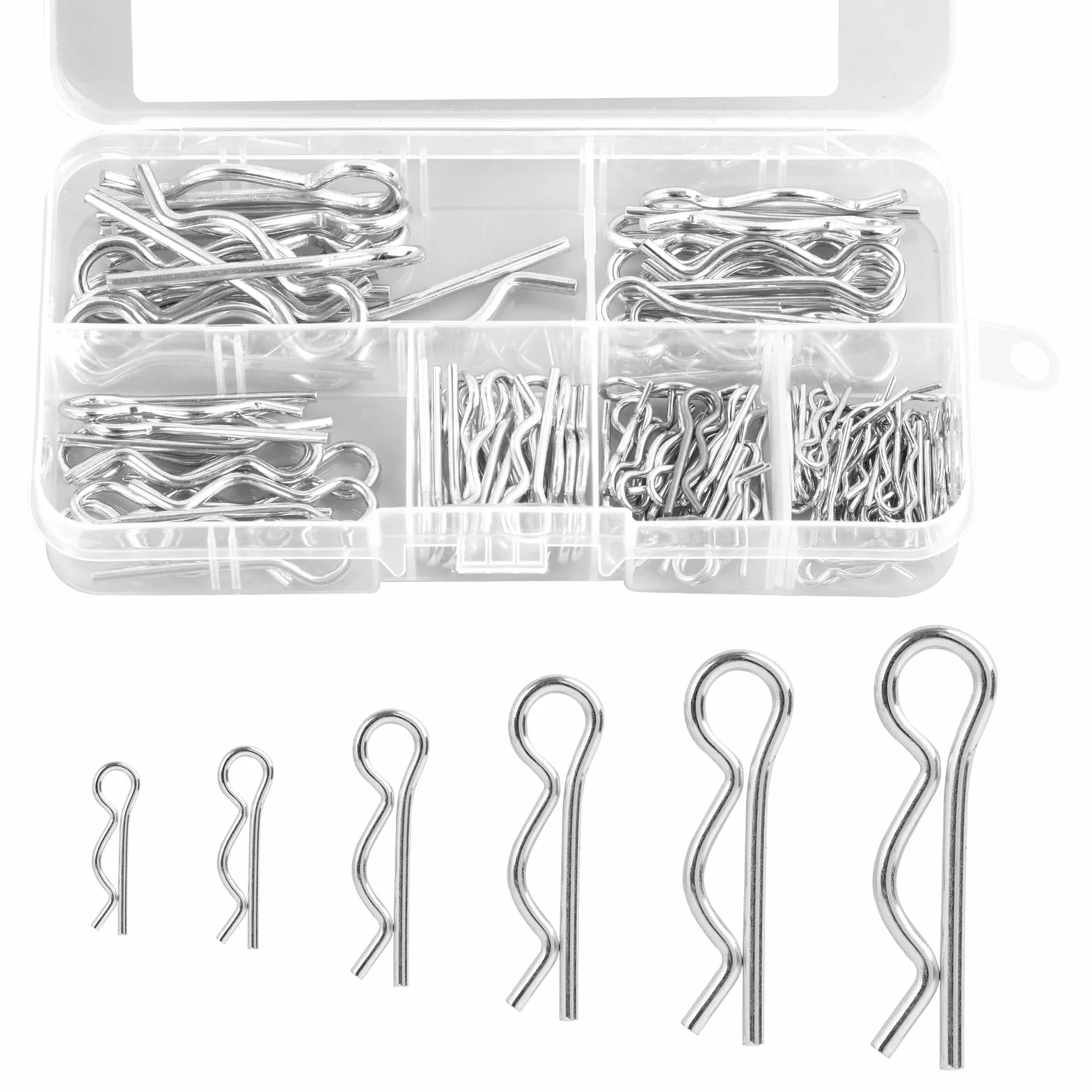 R Clip Perni di Fissaggio in Acciaio Inossidabile Set Coppiglie a Molla 6 Misure Diverse per Auto Rimorchi Tosaerba
