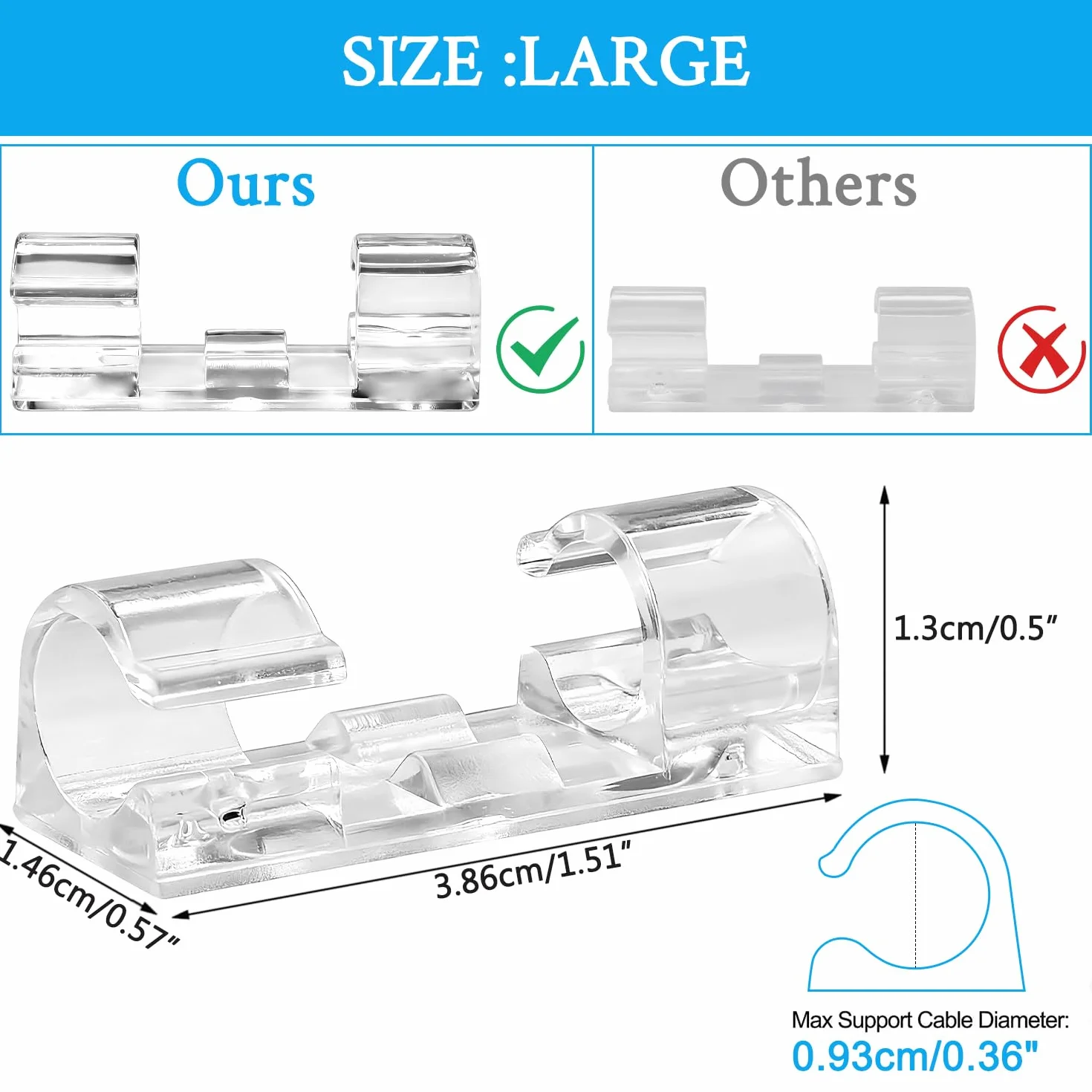 SOULWIT® 50 pezzi Autoadesivo Clip Cavo, Fermacavi Supporto Organizer la Gestione dei cavi per TV, PC, laptop, cavo Ethernet, scrivania, casa, ufficio (Trasparente)