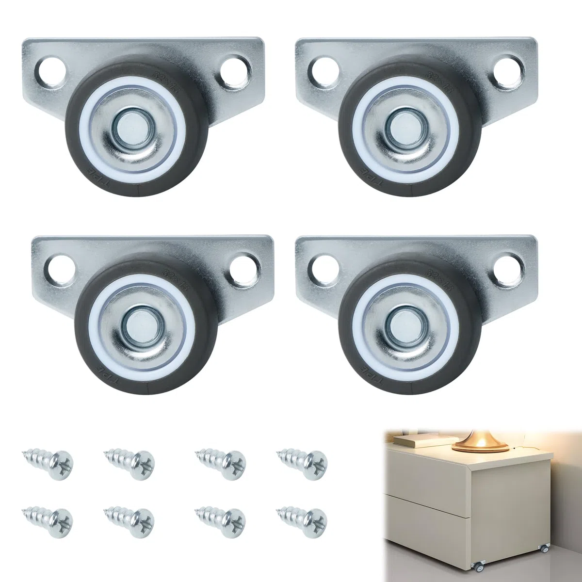 4 Pezzi Rotelle per Spostare mobile, Ruote per Mobili Universali Mini Ruote Fisse con Viti Incluse per Utensili da Cucina ed Elettrodomestici Piccoli