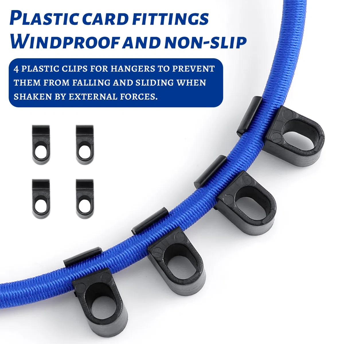 2 estensori da 1,5 m con gancio, regolabili liberamente, dotati di 8 clip, antivento e antiscivolo, con gancio di estensione, adatto per reggere bagagli, asciugare vestiti (blu)