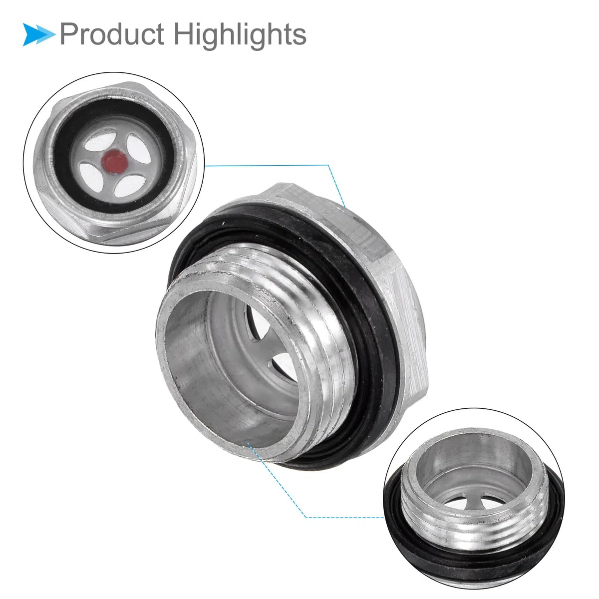 Vetro Livello Olio Compressore Aria, | Maschio M20x1.5mm | Finestra Vetro Indicatore Testa Esagonale Alluminio - (Applicazioni: Accessori Cambio), 1Pz