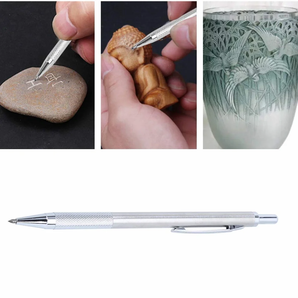 Scriber, Scribing Pen Ceramic Marker Engraver for Metal Glass Cutting Tool, Tungsten Steel Tip Golden Silver (Silver)