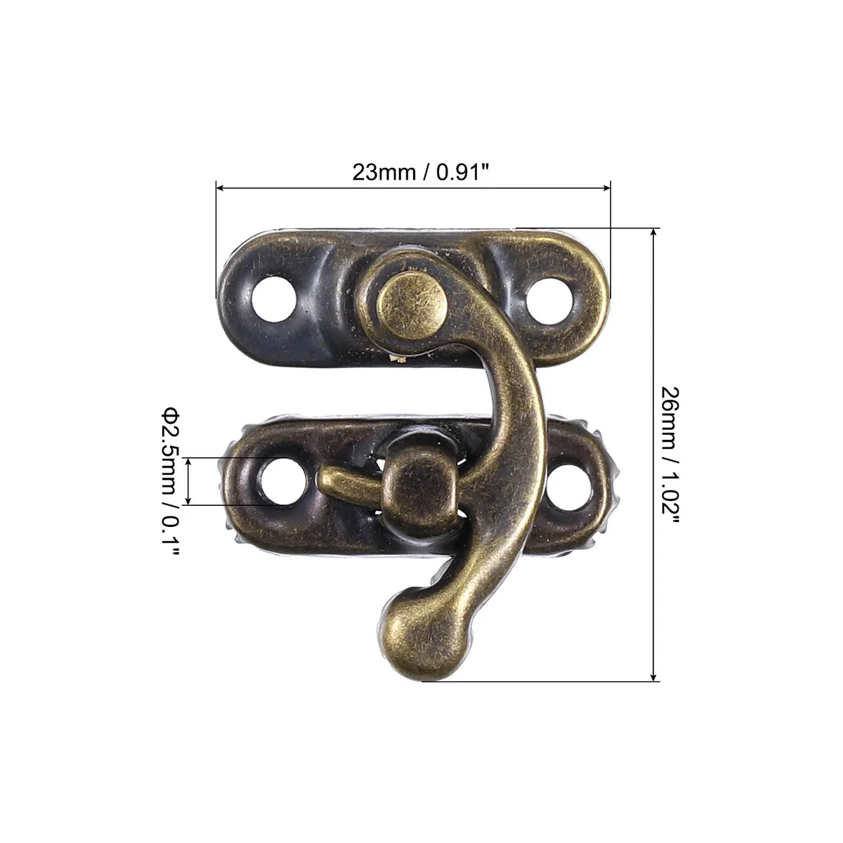 QUARKZMAN 6pz Vintage Serratura Chiavistello, 23 x 26mm Mini Chiavistello Braccio Oscillante Chiavistello Destro Gancio Chiavistello con Viti per Scatola Gioielli Valigia Cassetta, Bronzo