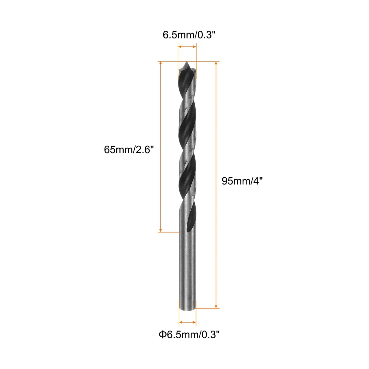 QUARKZMAN Punte Trapano Brad Point 6.5mm(16/64") Dia Punta Dritta Codolo Tondo Punta Brad Metrica 2.6" Profondità Foratura Punta Elicoidale Spirale per Falegname Legno Plastica Gomma
