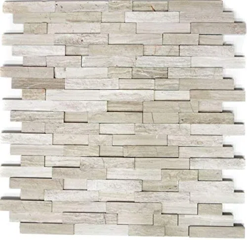 Mosaico Splitface in Marmo, Parete in Pietra Naturale, Brick Grigio Chiaro a Strisce, Rivestimento per Parete - MOS40-3D20