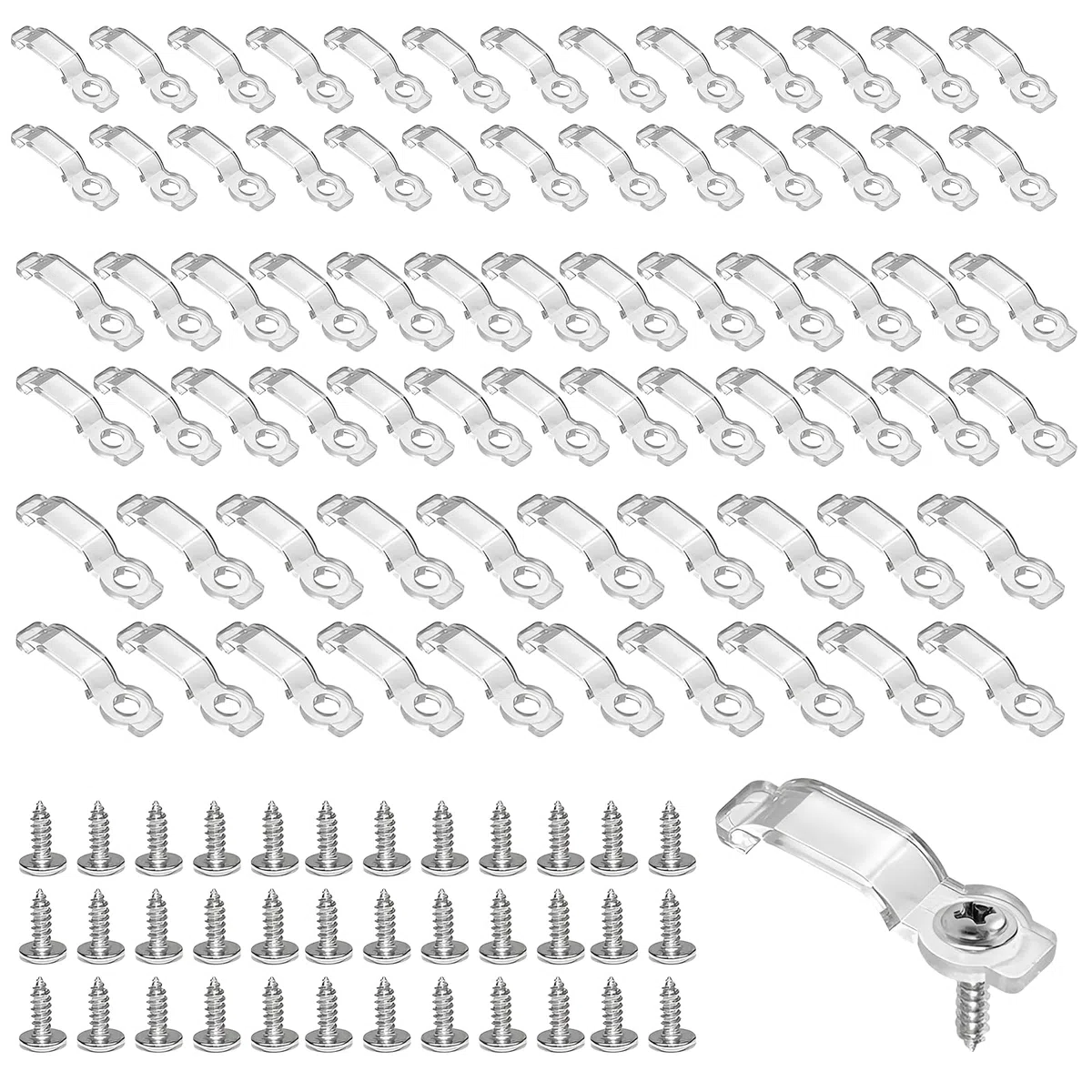 200 strisce LED di fissaggio 8 mm, 9 mm, 10 mm, striscia LED in plastica, fissaggio con 200 viti per il fissaggio di strisce luminose, fissaggio tubo luminoso