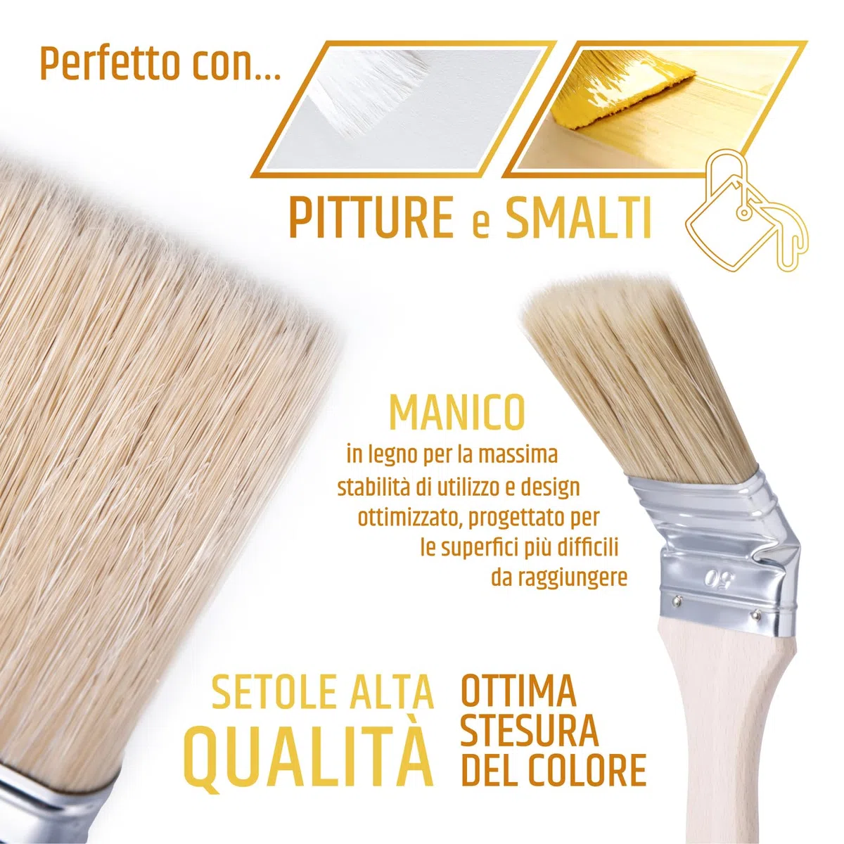 PENNELLIFICIO 2000 | Set di 3 Pennelli Professionali Per Radiatori, con Manico in Legno per Verniciature di Radiatori, Profilature e Angoli, Dimensioni Ghiera 3, 4, 5 Cm - Made in Italy